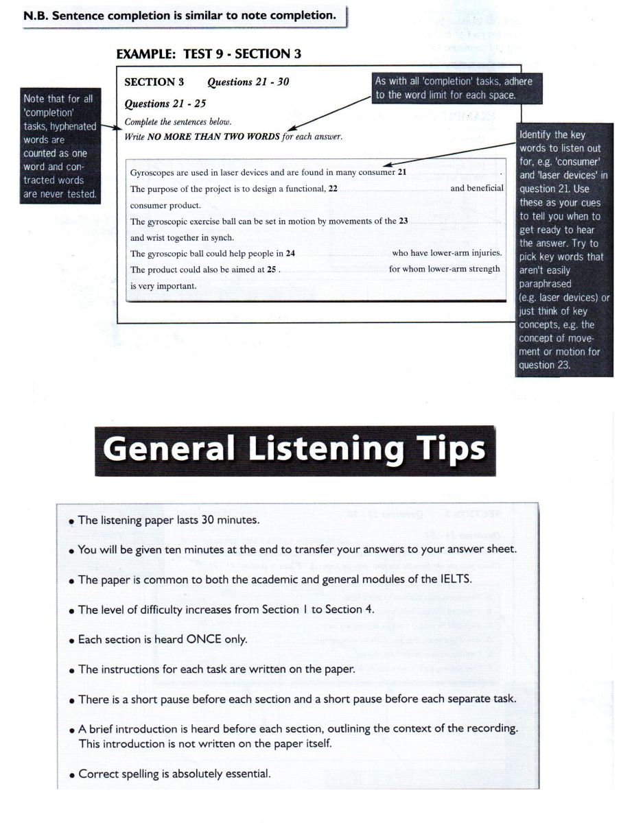 IELTS Guide Listening 9 Sentence Completion